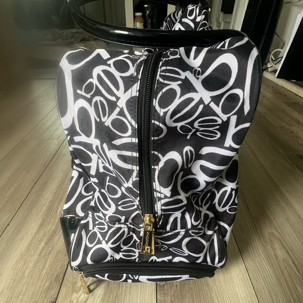 Bebe Carry On Bag Black White Logo Roller Giselle Duffle Luggage - Picture 7 of 15